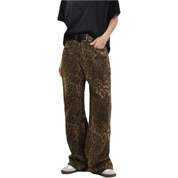 Trendy Leopard Print Jeans Camo Cargo Pants for Women Men